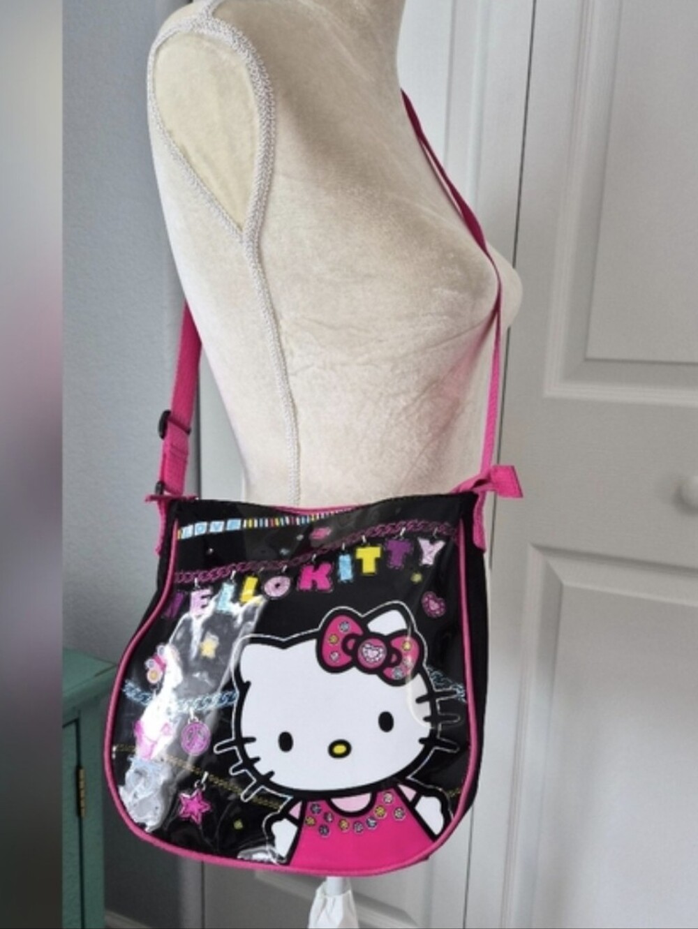 Sanrio Hello Kitty Black Pink Crossbody Messenger Bag Y2K Kawaii 2014